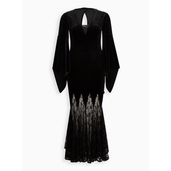 Torrid 4‎ (4X 26) Black Gothic Velvet Busty Costume Cosplay Maven Fluted Dress - Picture 4 of 4